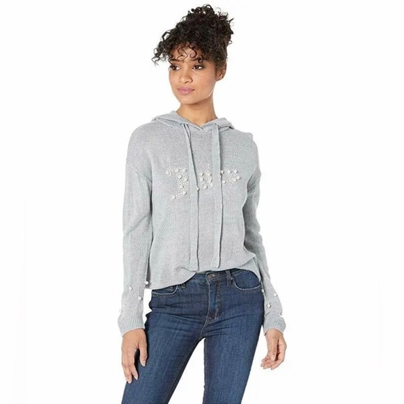 JUICY Couture Pearl Trimmed Hoodie Heather Grey Sweater L - Picture 1 of 4